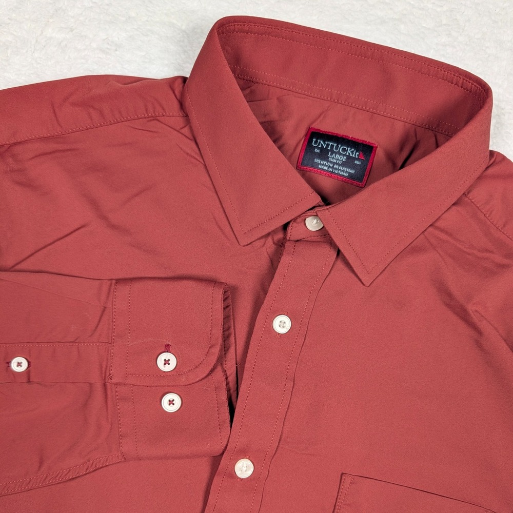 UNTUCKit Gironde Shirt Mens Large Red Slim Fit Performance Stretch Button Down‎